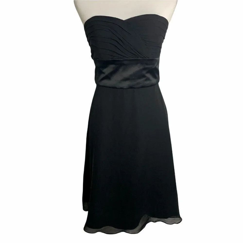 White House Black Market Strapless Silk Dress 4 Black Chiffon Bow